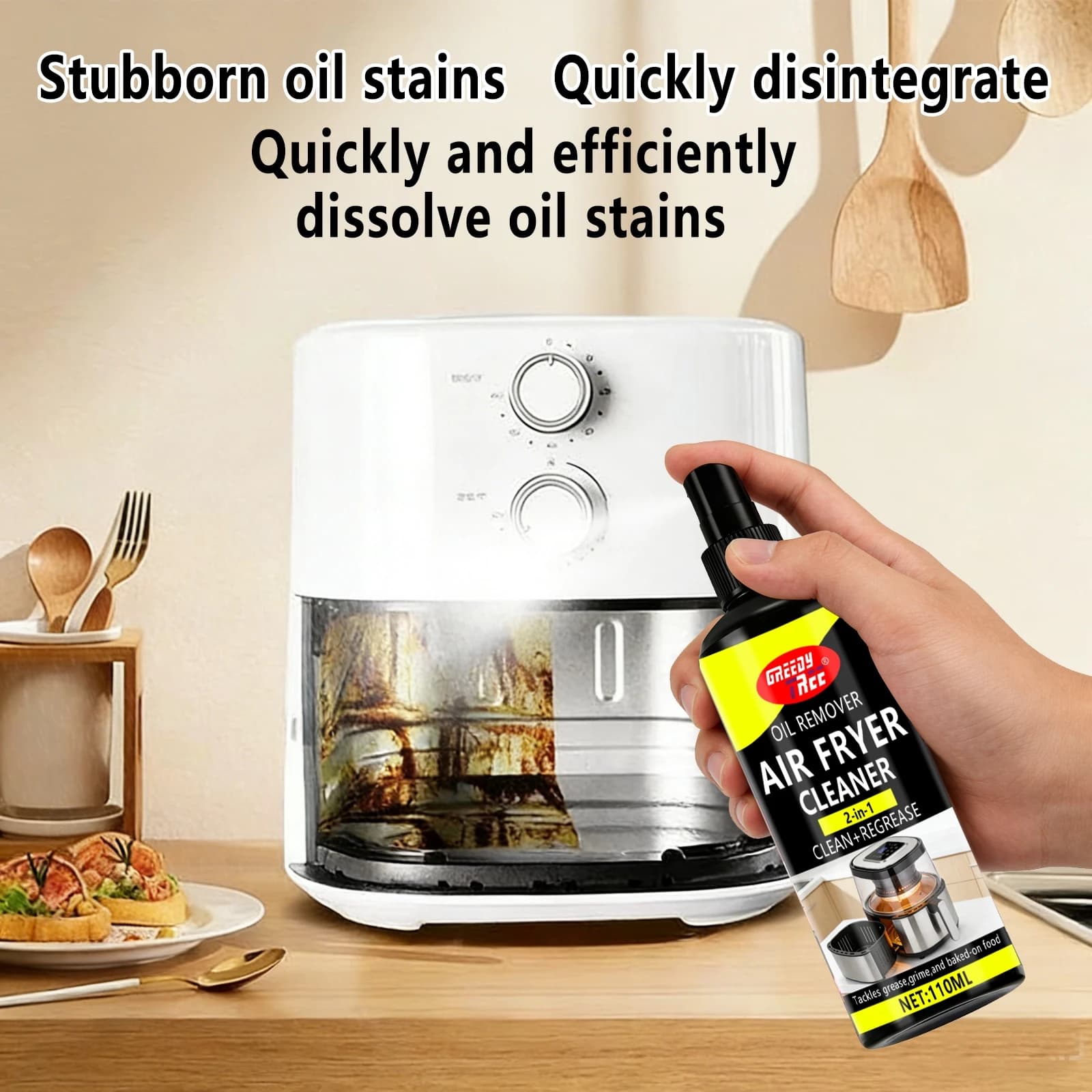 Air Frying Cleaner, Potential Spray Remove Crusade and Fat Seeds Oil Freezer, 110ML with Cleaning Panel, Kitchen Cleaning Accessories
