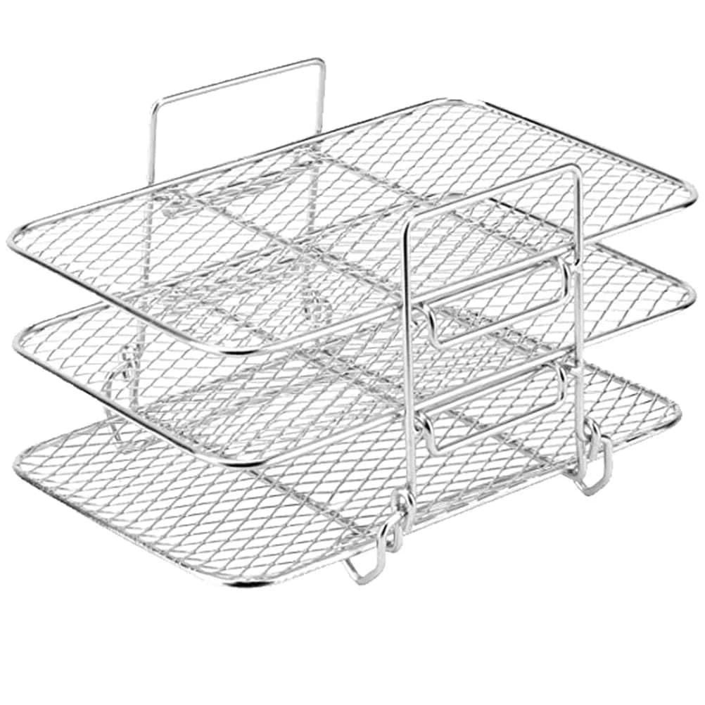 Griglia Multi-Livello in Acciaio Inox per Friggitrice ad Aria, Supporto di Cottura Riutilizzabile a Tre Livelli, Griglia per Essiccazione e Disidratazione, Accessorio da Cucina