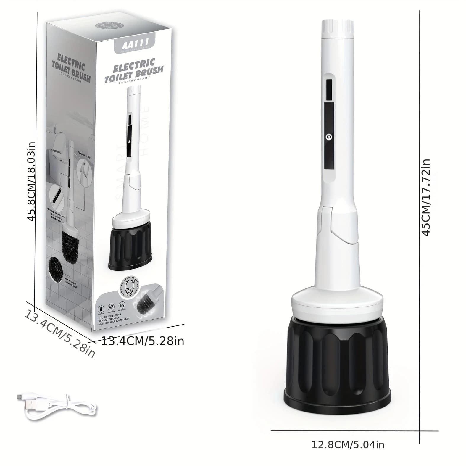 Kit scopino elettrico per WC Spazzola per pulizia elettrica senza fili con manico lungo Bagno domestico Strumenti per pulizia bianchi ricaricabili tramite USB