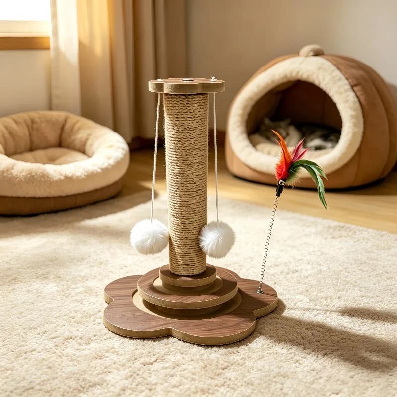 Wear Resistant Non-shedding Sisal Cat Scratcher Vertical Scratching Post Integrated Cat Tree Self Entertainment Cat Toy