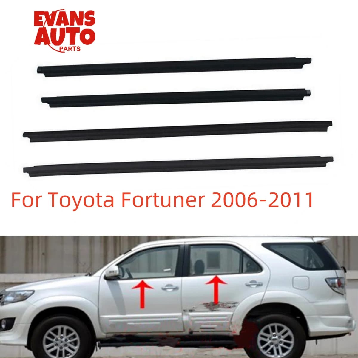 4Pcs Car Window Weatherstrip Black For Toyota Fortuner 2006-2011 Car Weatherstrip Window Moulding Trim