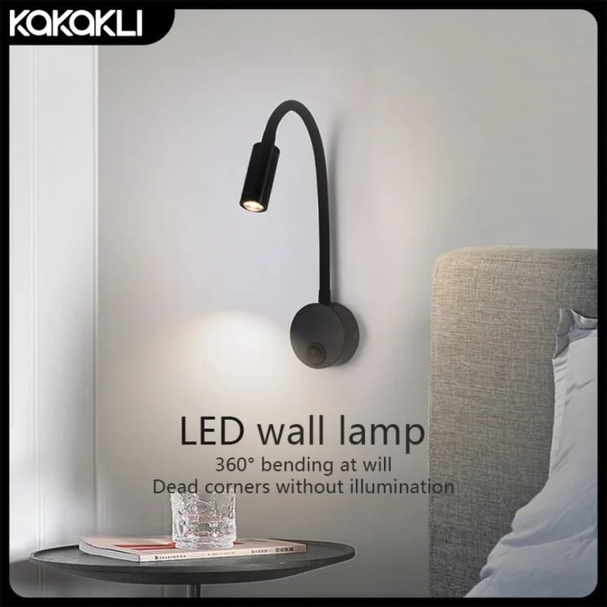 Lampada da parete a collo d'oca a LED 3W con faretto regolabile rotante camera da letto comodino sala studio Hotel luce notturna a LED con interruttore