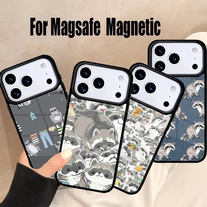 Cover per iPhone con design procione cartone animato Kawaii, compatibile con Magsafe Wireless Magnetic per iPhone 17 Air 16e 15 14 13 12 11 Pro Max Plus