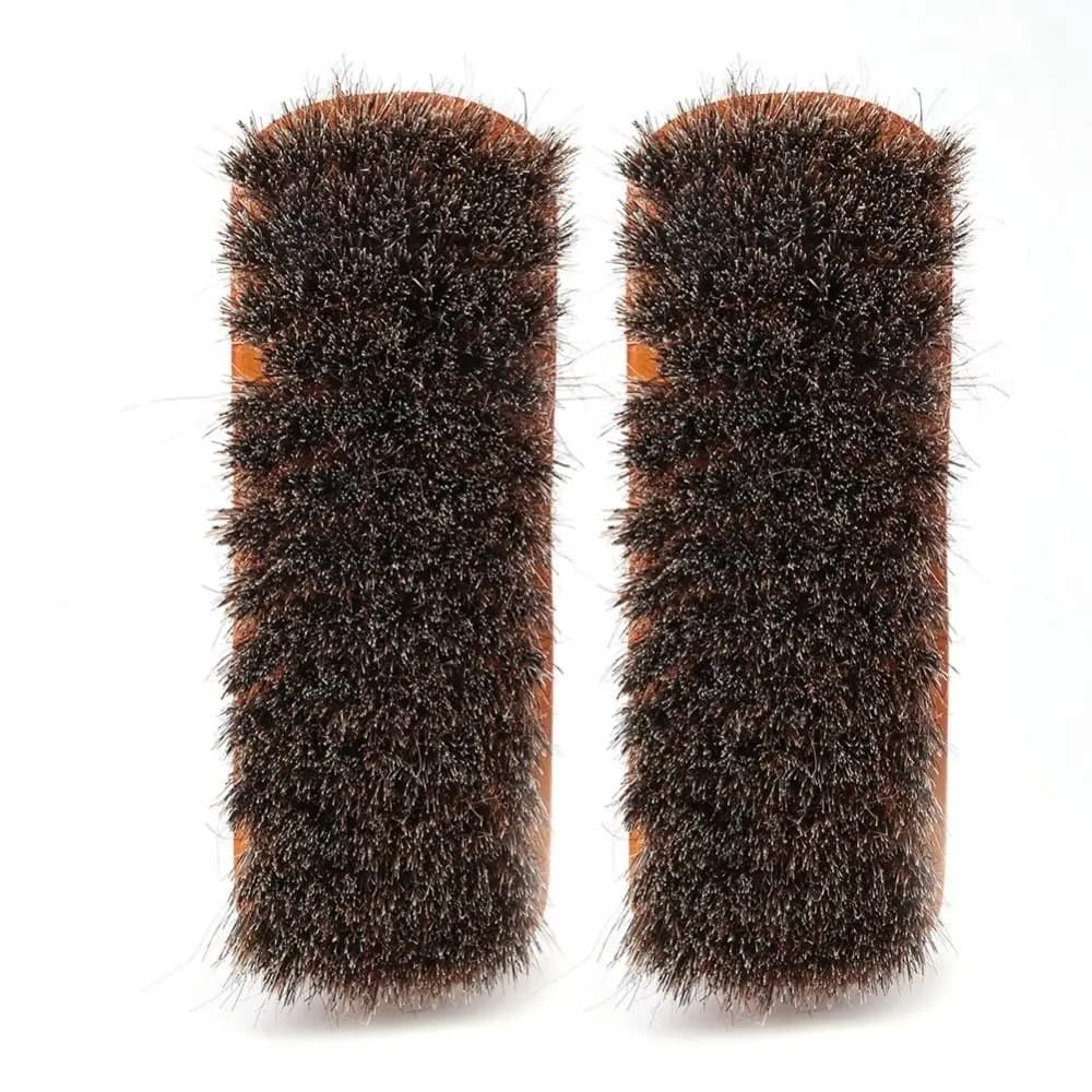 2PCS Soft Horse Hair Bristles Wooden Horsehair Shoe Brushes Wooden Concaved Handle Beech Wood Leather Care Tool