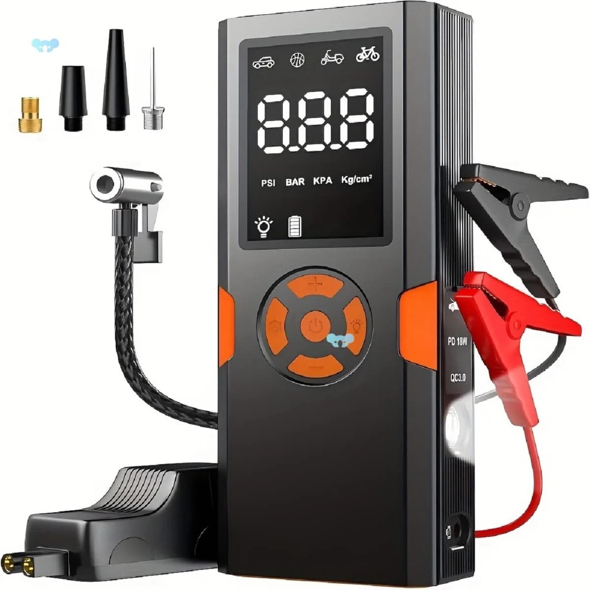 Compressore d'Aria Portatile MD01 12.0Ah 12V, Pompa d'Aria 150 PSI, Pompa Senza Fili con Alimentatore di Avviamento per Auto, Biciclette