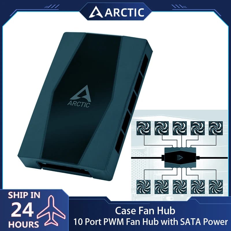 Hub ventola ARCTIC-Case, splitter ventola di alimentazione PWM SATA, design magnetico, presa di corrente 12 V, regolatore di velocità PC, da 1 a 10 vie, 4 pin