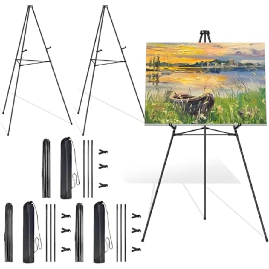 Espositore a Cavalletto per Insegne e Foto, Supporto da Terra a Treppiede Nero con Aste di Supporto, per Cartelli di Benvenuto S