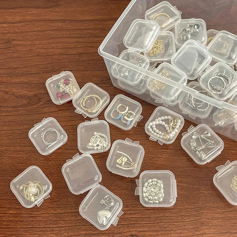 Scatole piccole da 10 pezzi, scatole quadrate portatili in plastica, custodia per gioielli, contenitore per la conservazione di orecchini, scatola per imballaggio