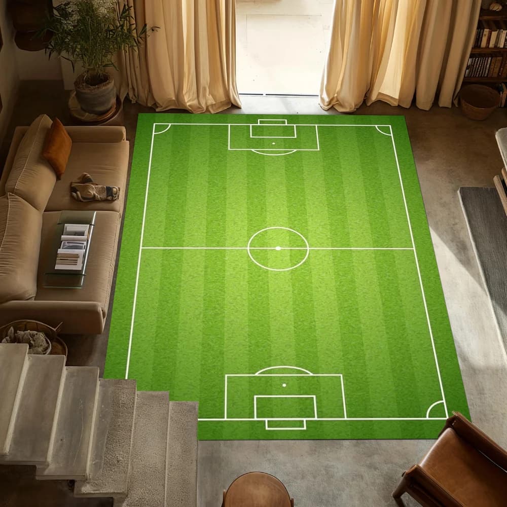 Tappeto sportivo per campo da calcio verde 3D per soggiorno, divano, casa, camera da letto, zerbino, arredamento, sala giochi, area antiscivolo
