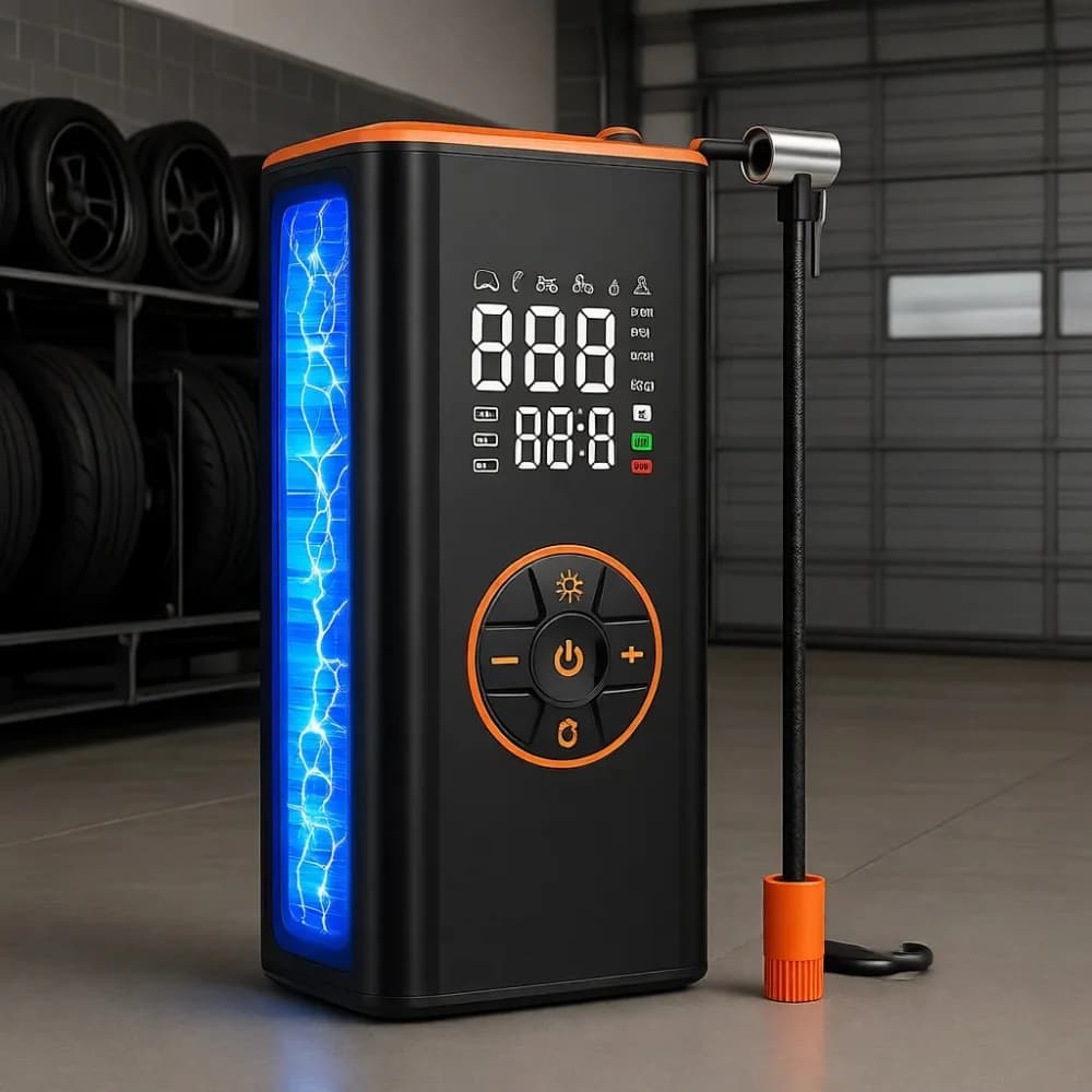 Compressore d'Aria Portatile Senza Fili con Manometro Digitale, Spegnimento Automatico, Doppia Alimentazione a Batteria e Adattatore 12V