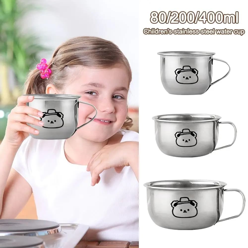 80/200/400ML Kid Water Cup Bear Design Stainless Steel Tea Milk Cup Cartoon with Handle Milk Cup for Tea Milk Coffee Cold Drink
