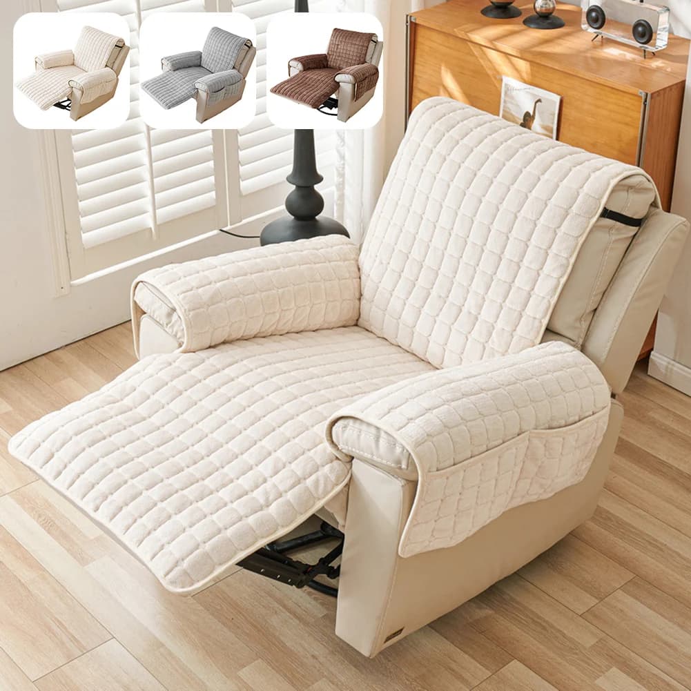 Protective cover for reclining sofa with armrest pockets Seat for armchair Lining for sofa in plush lining for non-slip chairs resistant to wear