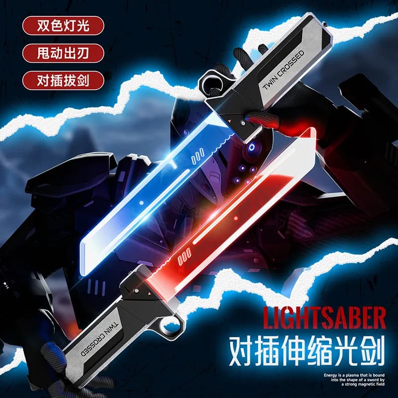 Spada laser telescopica a doppio taglio Spada laser Regolazione della luce rossa e blu Giocattolo per bambini fresco Regalo di Natale Capodanno Disponibile