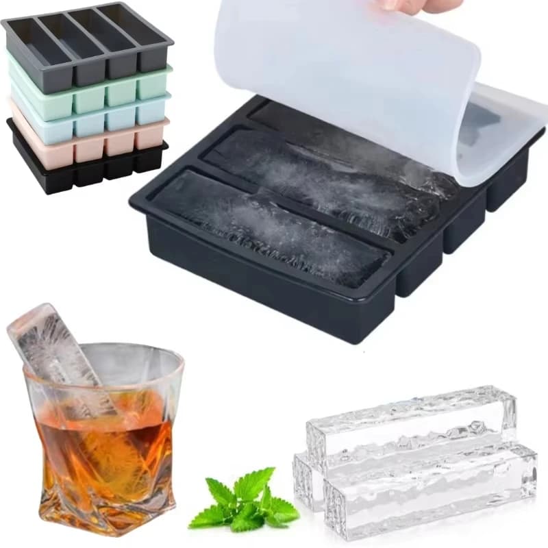 Nuovo Stampo per Cubetti di Ghiaccio a 4 Scomparti, Forma Lunga e Quadrata, per Whisky, Non Tossico, Durevole, Grande, Accessori da Bar, Utensili da Cucina