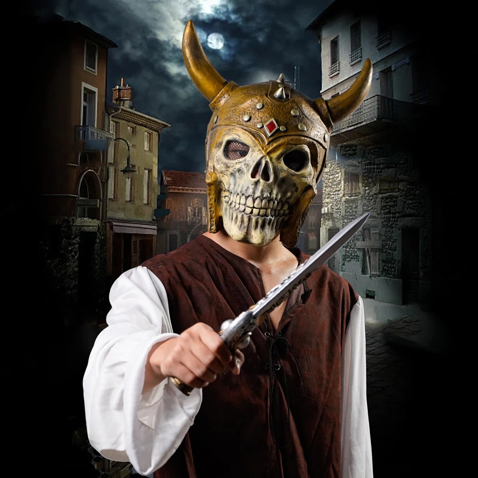 Maschera da soldato scheletro 1 pezzo, materiale in lattice, tema della cultura pop perfetta per giochi di ruolo, feste e oggetti di scena natalizi