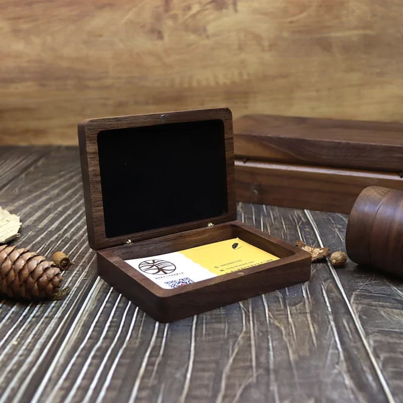 Scatola per biglietti da visita in legno massello: supporto magnetico portatile con 4 magneti, organizer da scrivania e regalo per professionisti