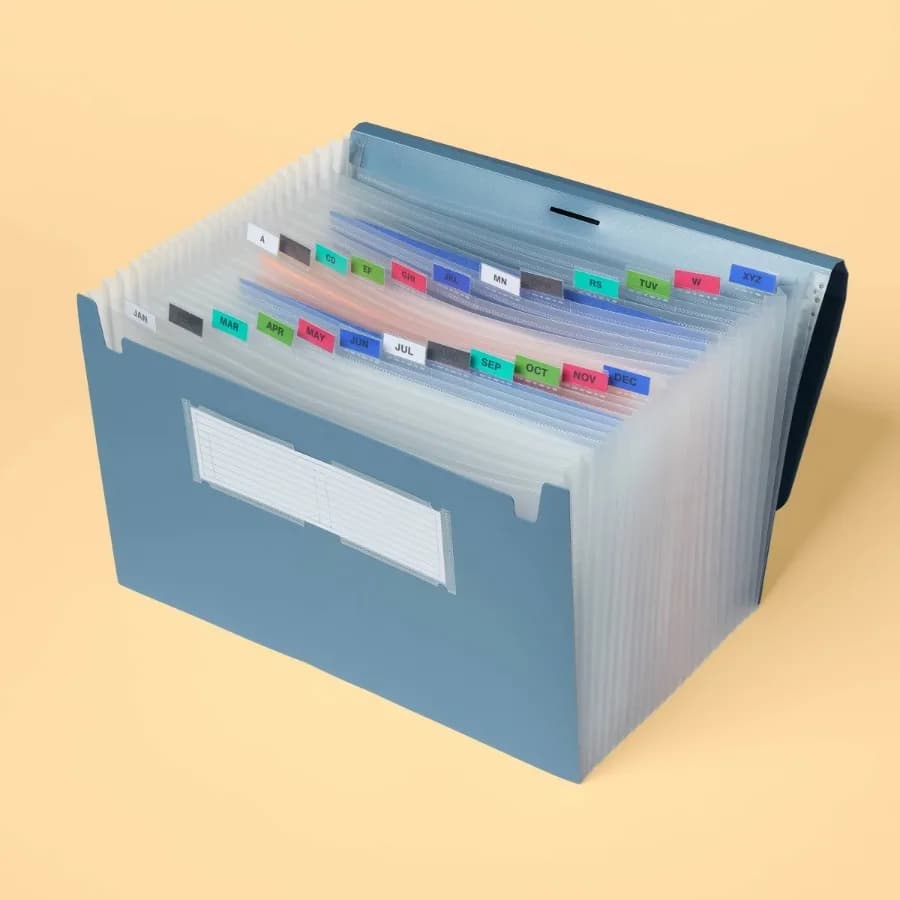 24 Pocket Legal Size Expanding File Folder, Slate Blue Accordion Paper Organizer for Documents and Paperwork