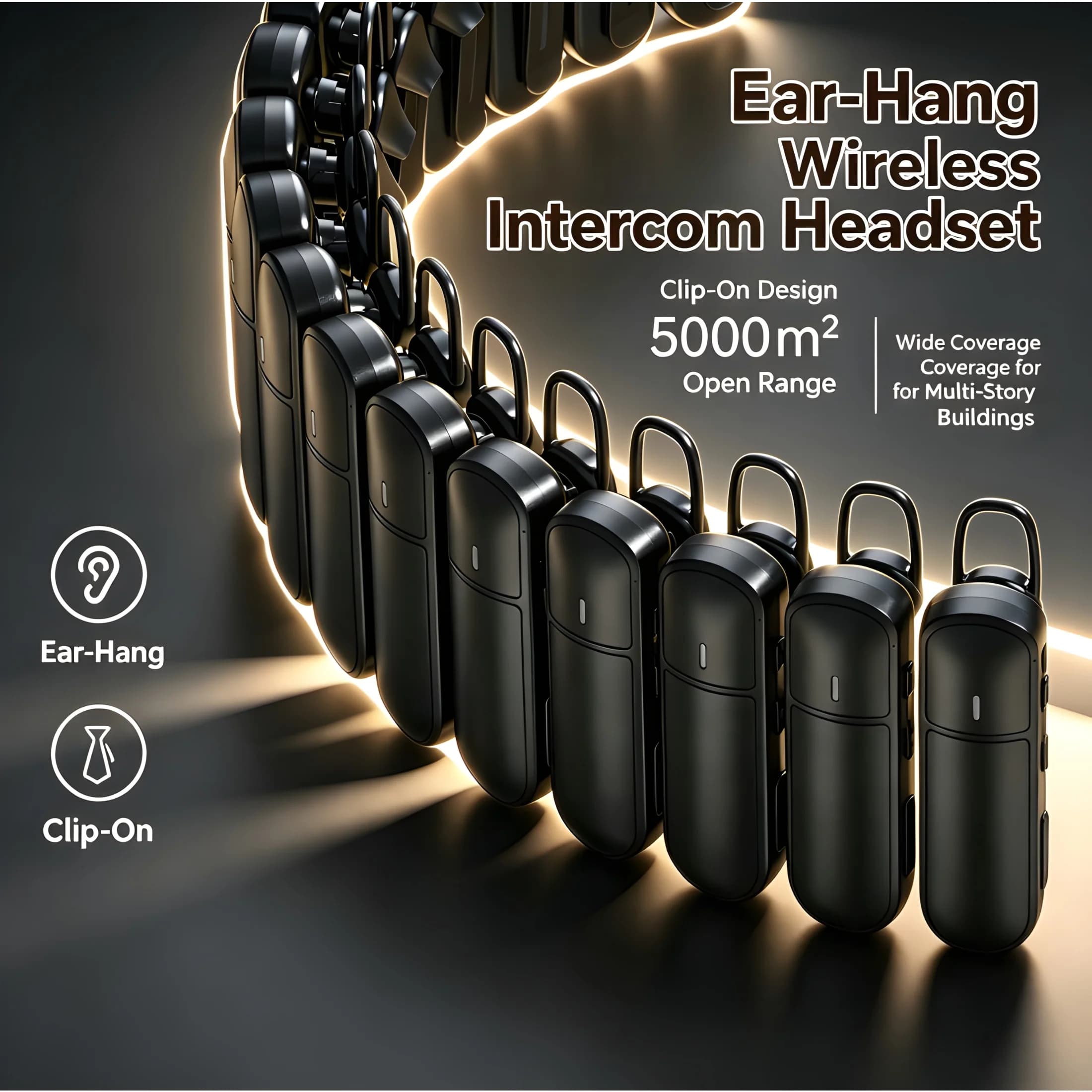 Mini Wireless Intercom Headset Ear-Hook Clip-on Handsfree Push-To-Talk PTT Headset for Hotel Cafe Restaurant Salon