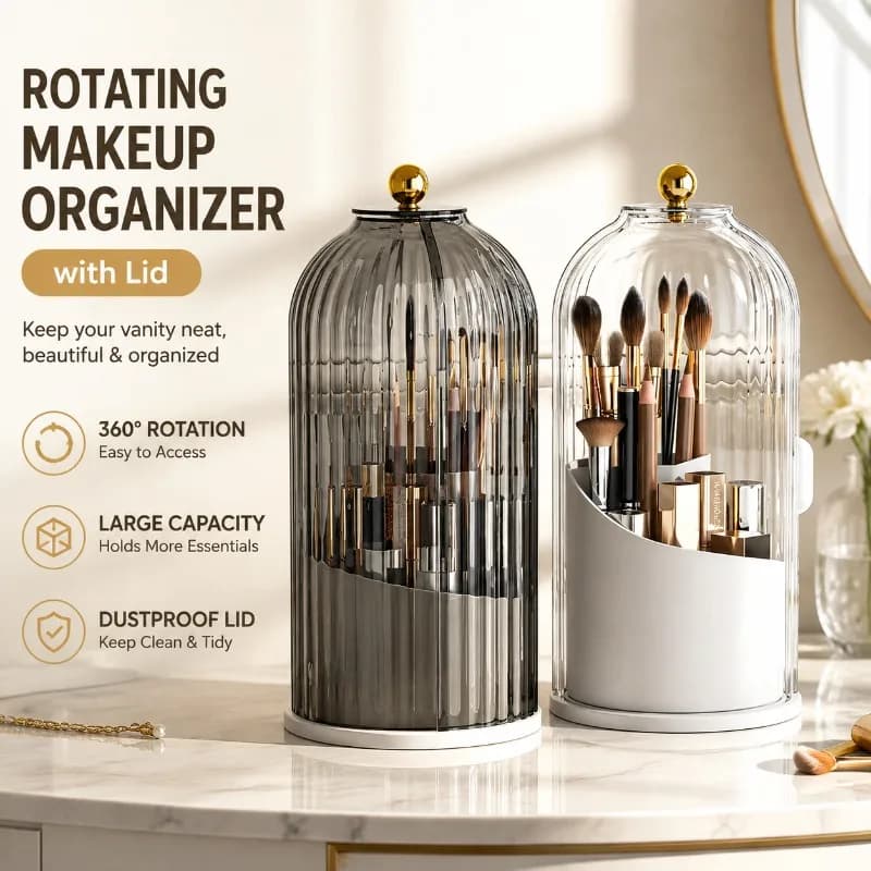 Multi‑purpose Revolving Bird‑cage‑shaped Vanity‑caddy Item Cosmetic‑holding Case Storing Lip‑sticks Eye‑shadows Brow‑pencils