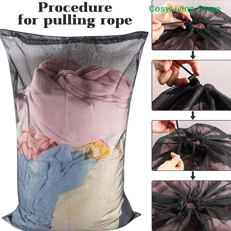 Sacchetto per Bucato in Rete a Tinta Unita con Coulisse, Grande Formato, Anti-aggrovigliamento e Anti-deformazione, 60x90cm