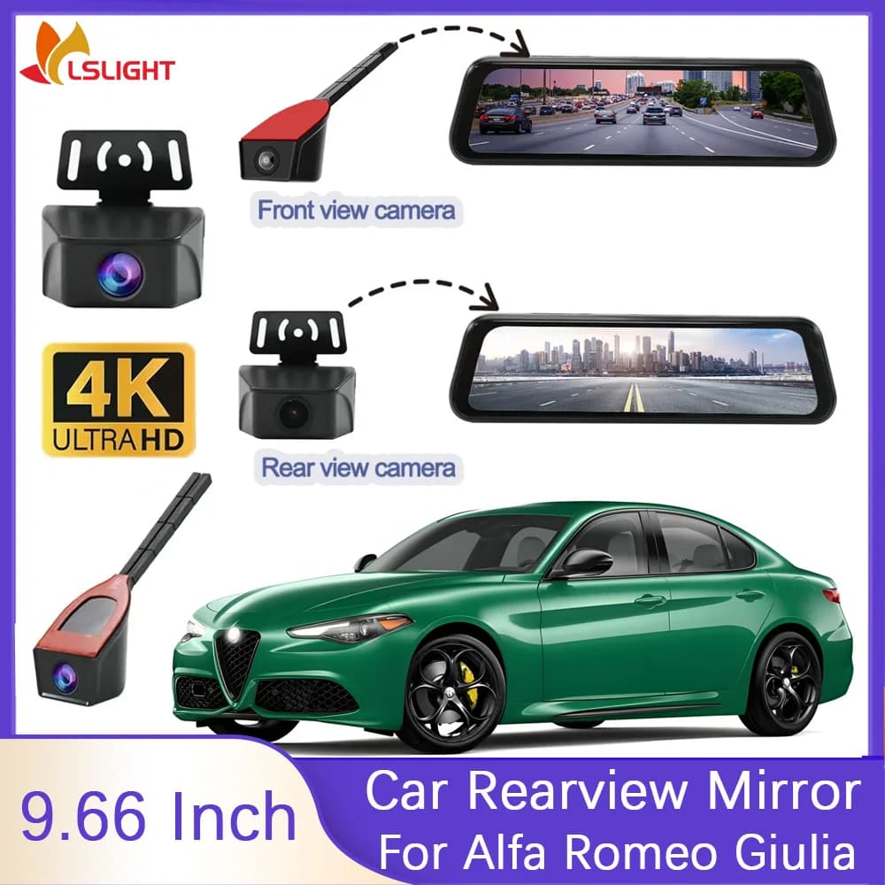 For Alfa Romeo Giulia 2017-2024 Auto DVR IPS Touch Screen Dashcam 4K + 1080P Rearview Mirror With 2 Cameras