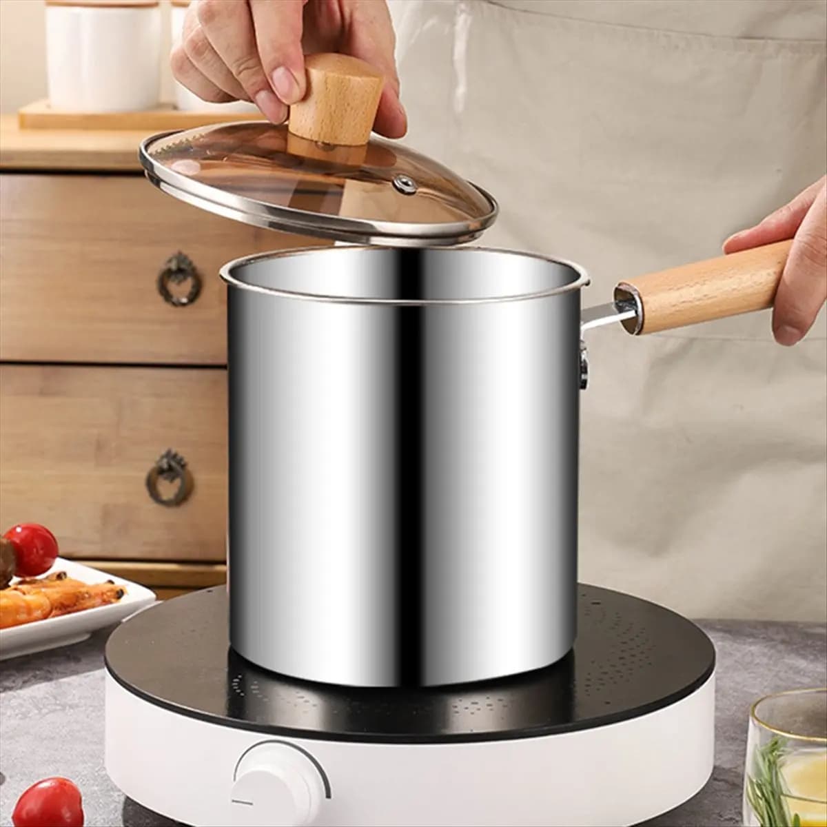 (A64E) Multipurpose Brush with Handles, Milk Pot, Stainless Steel Fryer, Small Pot