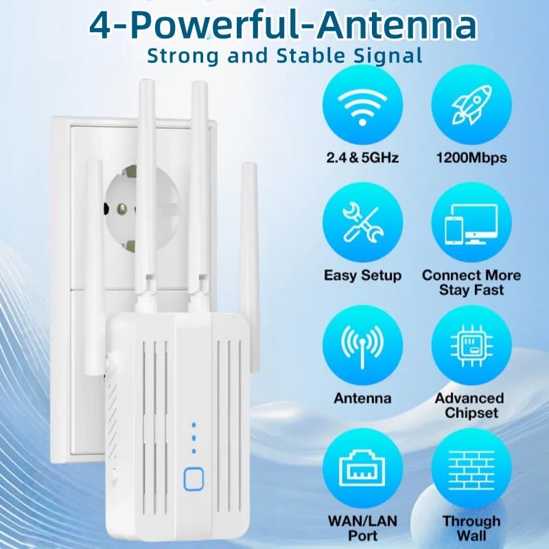 Ripetitore WiFi Dual Band 1200Mbps Estensore di segnale wireless 2.4G 5GHz Amplificatore Wi-Fi Router Amplificatore a lungo raggio Bande ad alta velocità