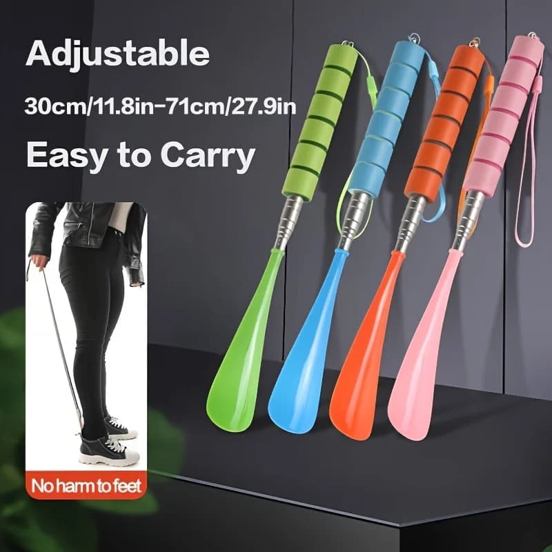 1pc Long Handle Adjustable Shoehorn, Shoe Horn With Stainless Steel Telescopic Pole For The Seniors