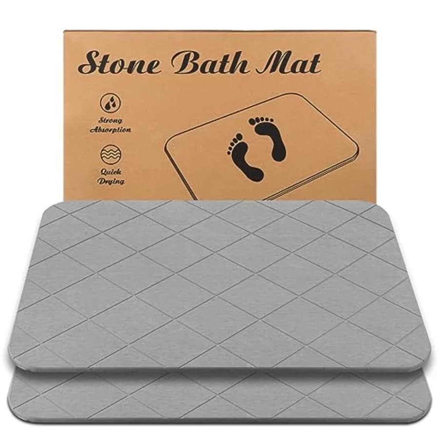 Tappetino da Bagno in Pietra, Tappetino Doccia in Terra Diatomacea Antiscivolo Super Assorbente ad Asciugatura Rapida, Set da 2 Pezzi, Grigio con Motivo 2