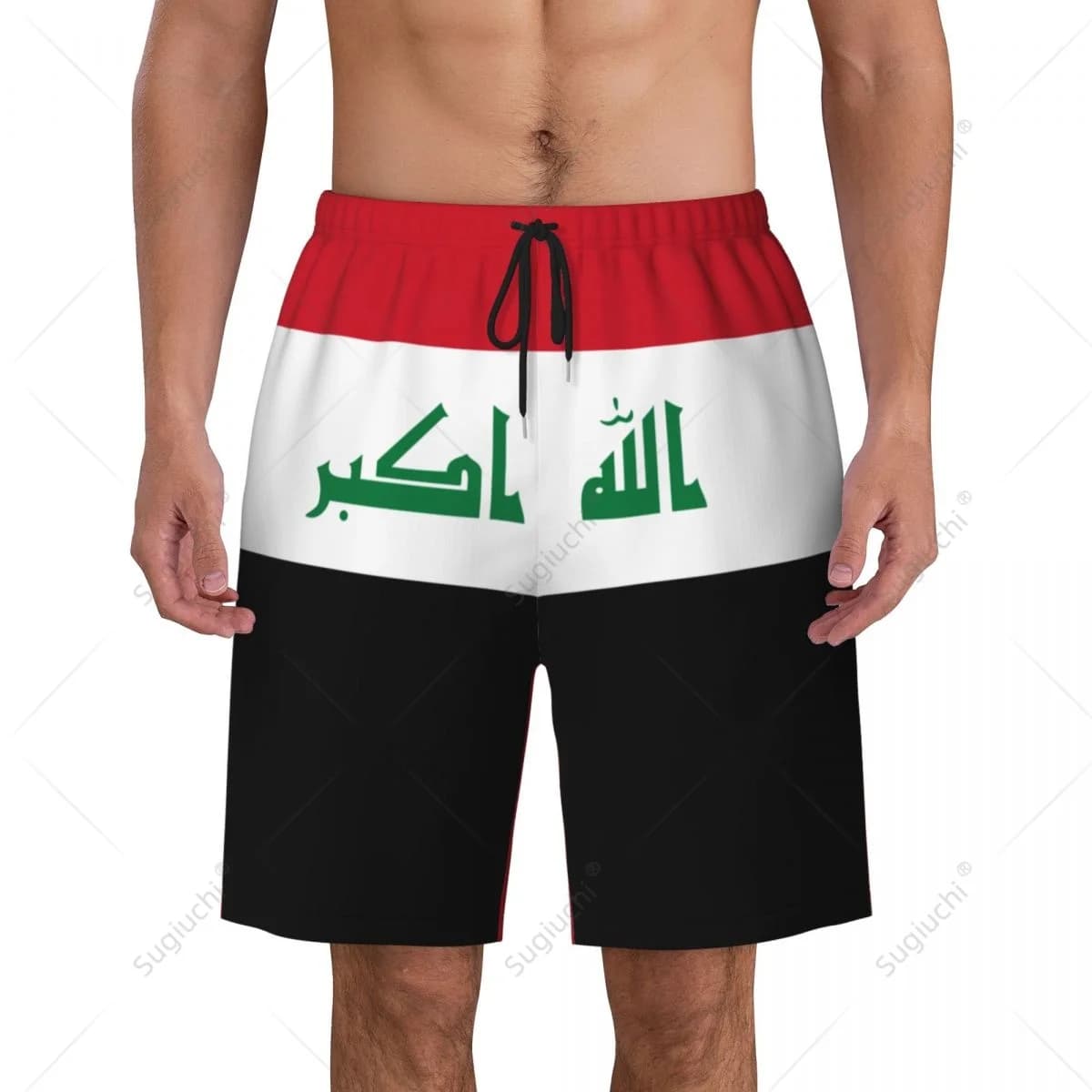 Pantaloni da spiaggia da uomo con bandiera dell'Iraq Pantaloncini da surf Surf Ragazzi Calcio Ciclismo Costumi da bagno Corsa in poliestere