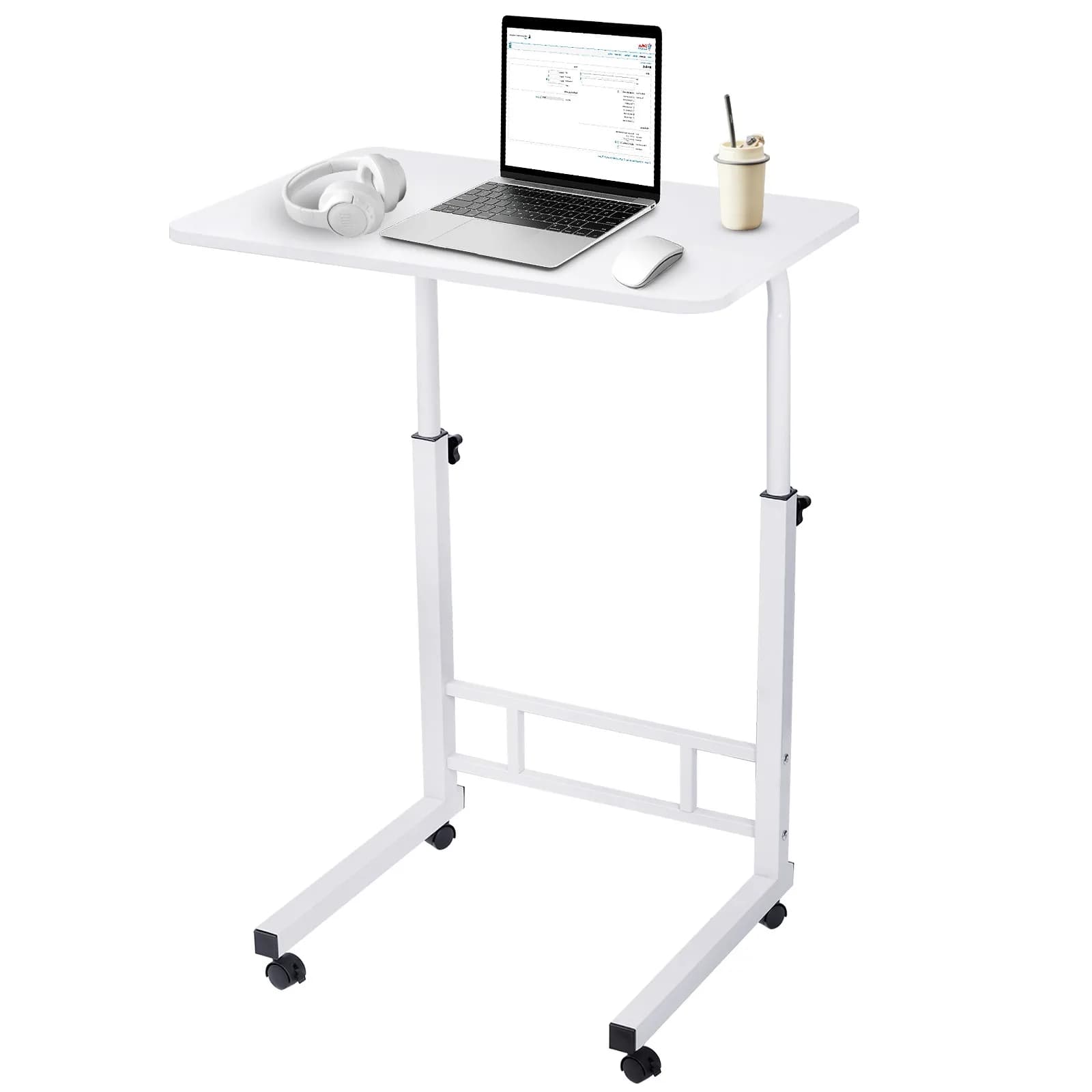 Carrello Portatile Regolabile in Altezza per Laptop, Tavolo da Letto per Ospedale, Bianco
