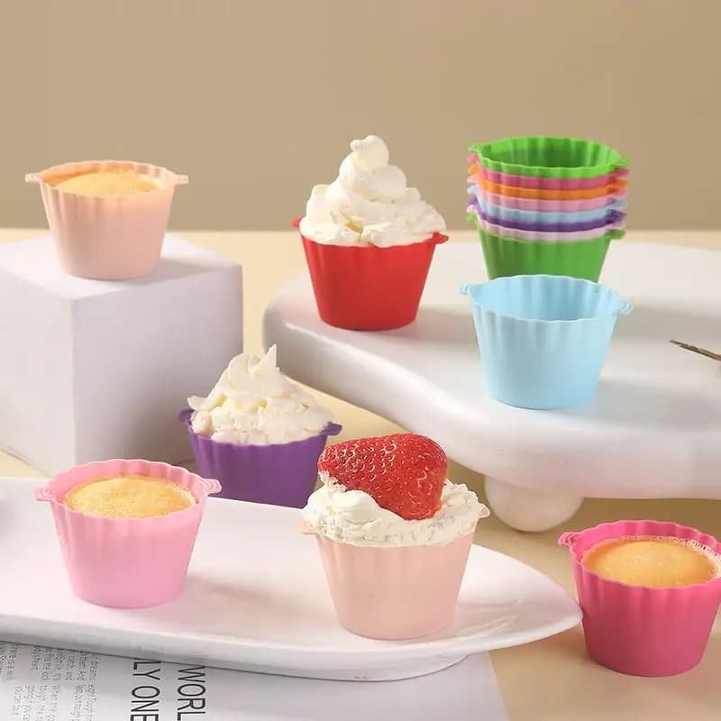 Set di 5 Stampi in Silicone per Torte, Forma Rotonda con Doppio Manico, Stampo per Muffin e Cupcake, Contenitore per Alimenti, Strumento per Decorazione Torte Fai-da-Te, Scatola per Conservazione