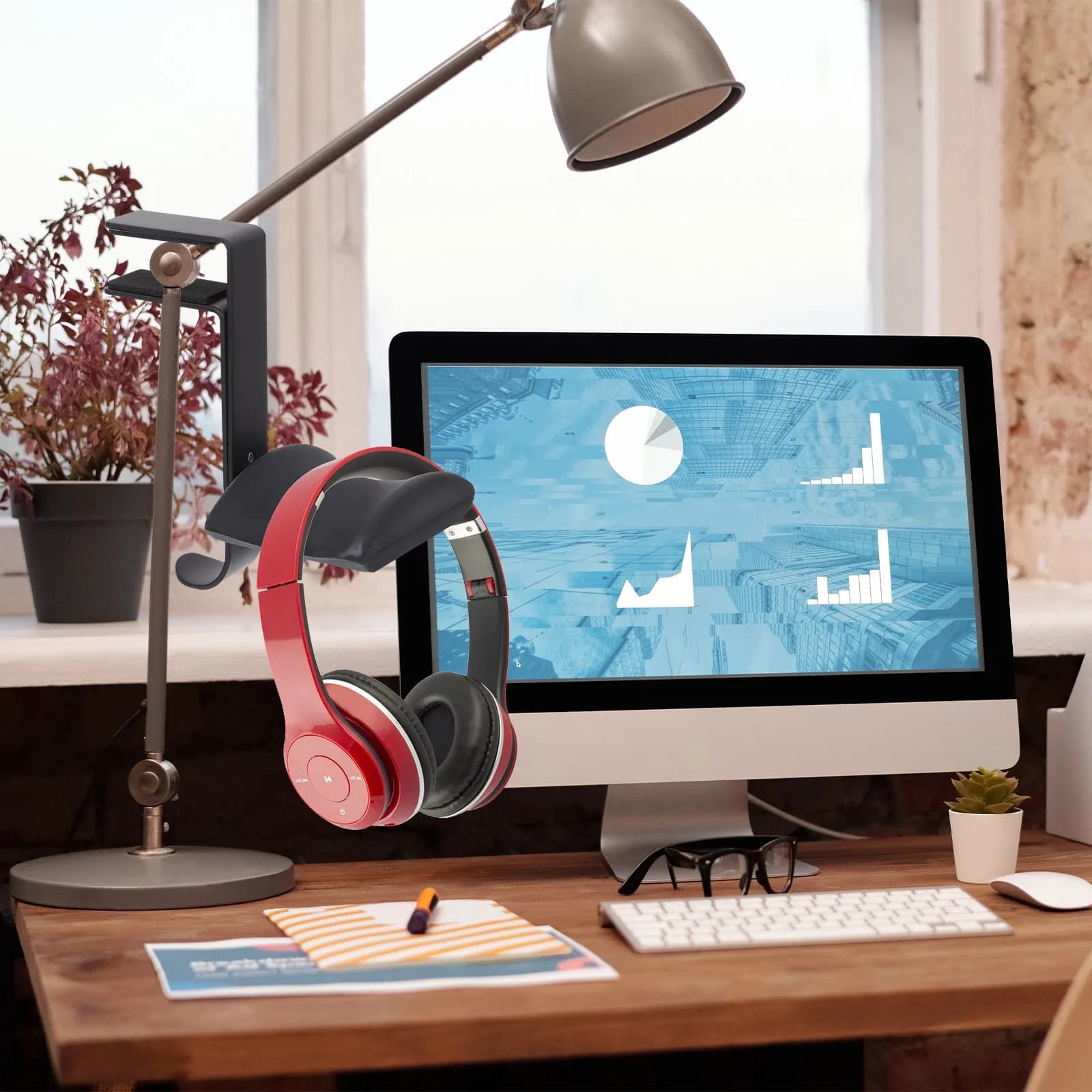 Supporto Regolabile per Cuffie in Metallo con Clip, Montaggio Sotto Scrivania, Cuscinetto in PU, Gancio per Auricolari, Supporto per Cuffie da Gaming