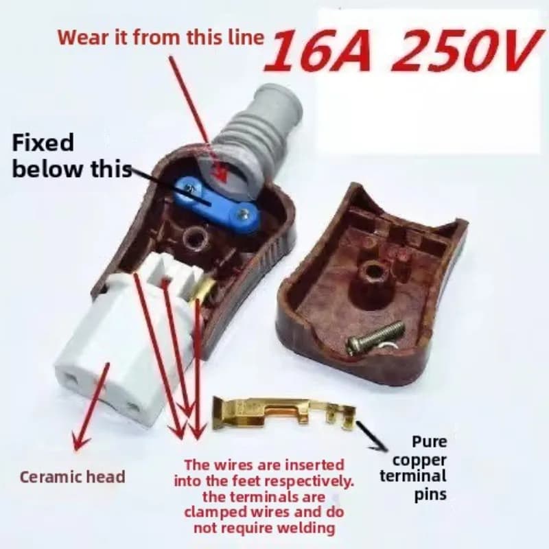 3 pieces suitable for rice cooker 16A 250V plug, electric wok, kettle accessories, 3-hole ceramic plug