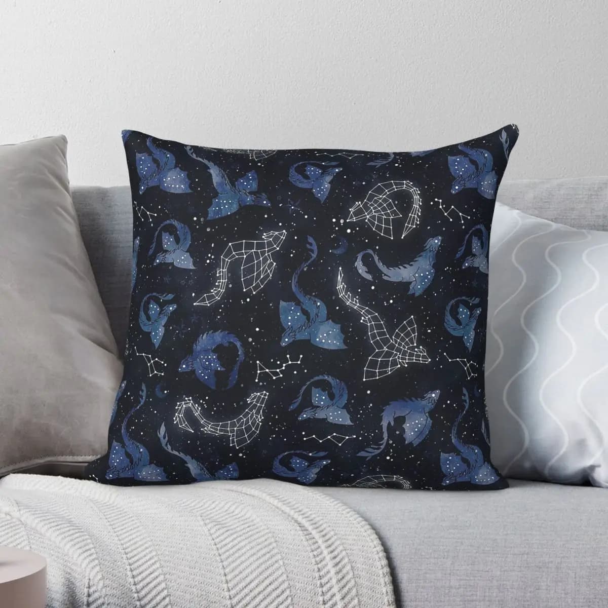 Dragon Star Constellations Pillowcase Polyester Linen Velvet Pattern Zip Decorative Pillow Case Sofa Seater Cushion Cover 18"
