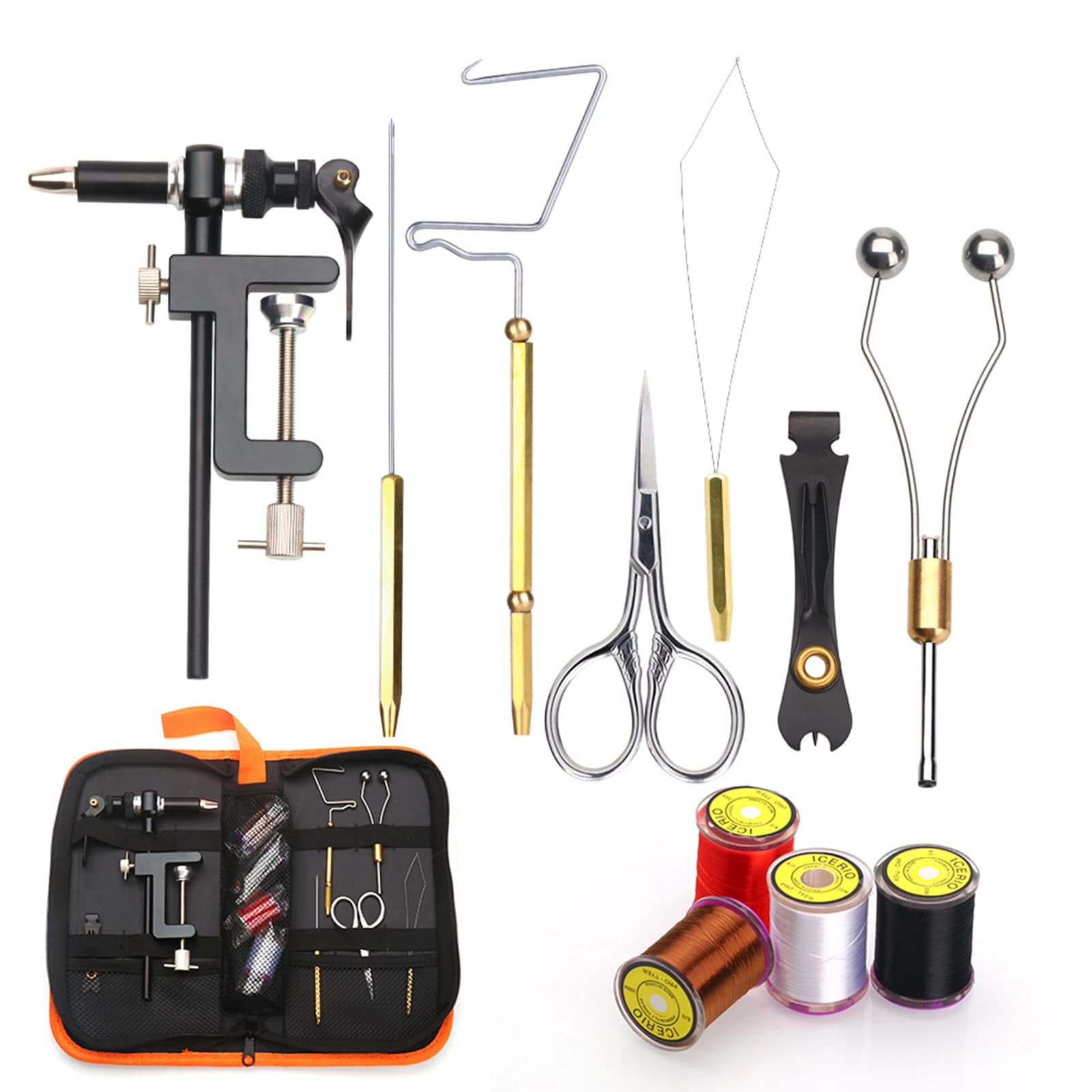 Kit di strumenti per la costruzione di mosche con infilatore per la costruzione di mosche forbici per la finitura della frusta ad ago Kit per la costruzione di mosche per i professionisti della pesca volante