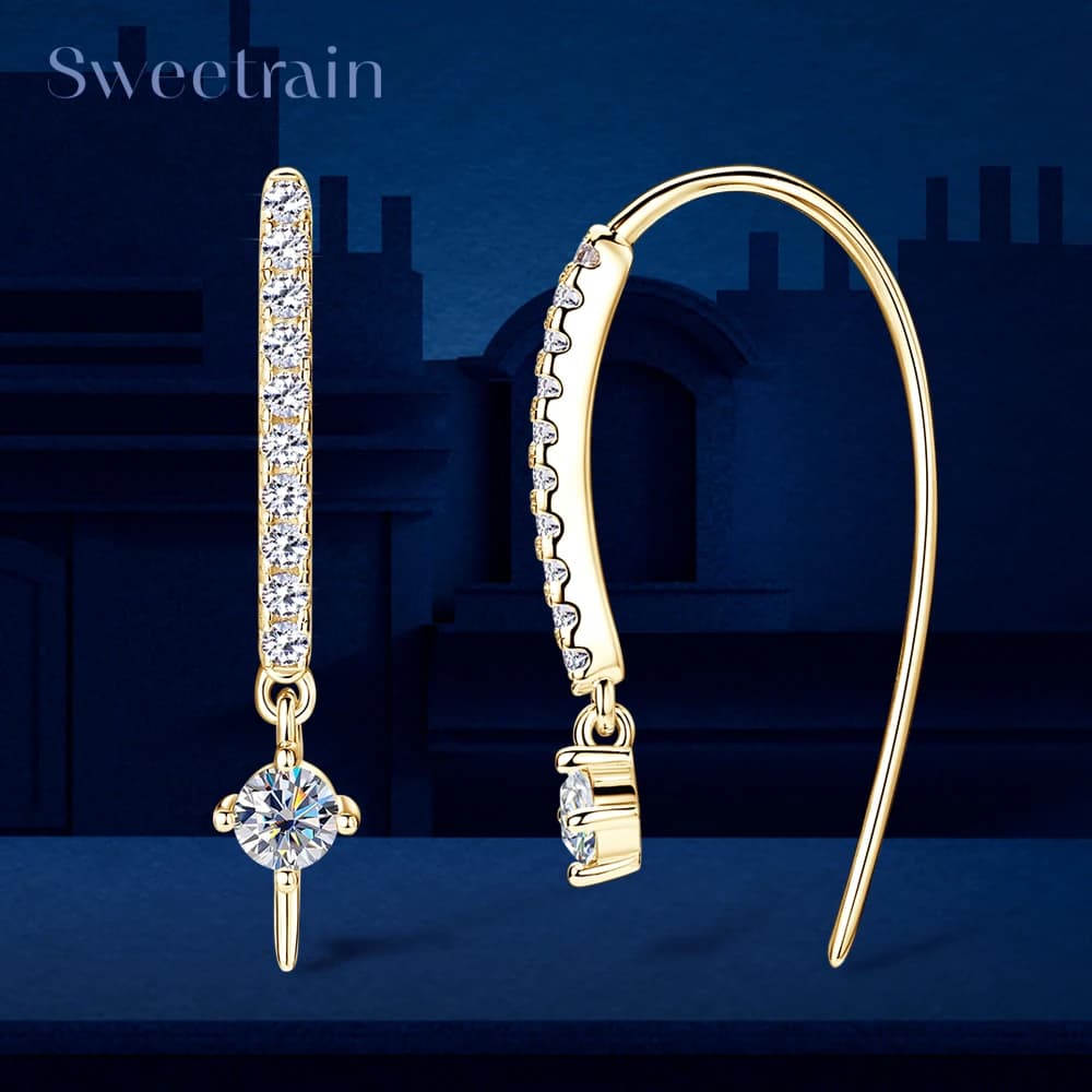 Sweetrain 18K Plated Full Moissanite Earrings for Women Original Certified 925 Sterling Silver U-shaped Stud Earring Wholesale