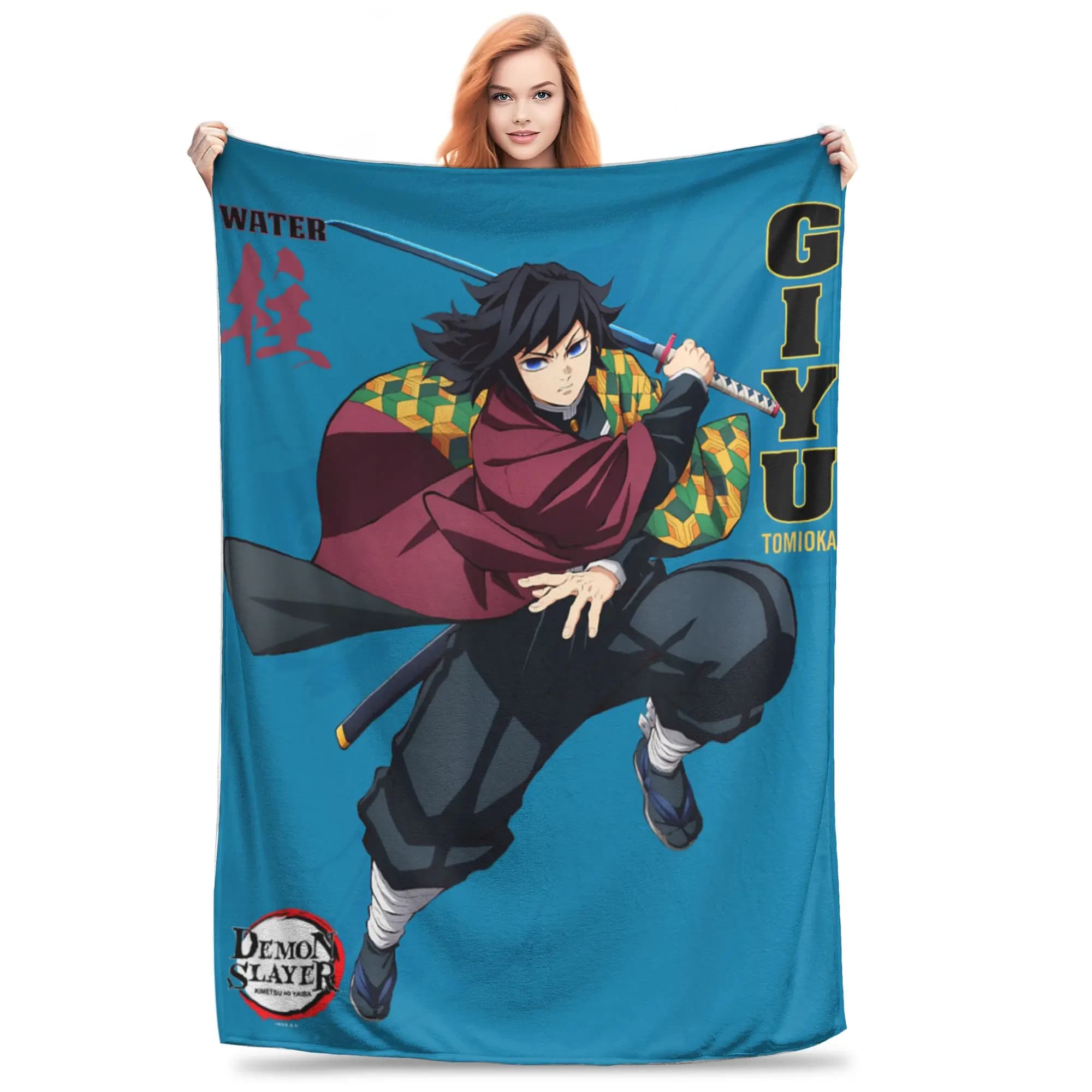 1PC Demon Slayers Infinity Castle Giyu Tomioka Water Art Winter Blankets for Adults Bedding Home Interior Sofa Knee