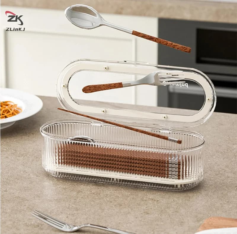 1 pz scatola per bacchette per uso domestico con coperchio antipolvere cucchiaio forchetta scatola di immagazzinaggio per posate per cucina ristorante 27*9*8 cm