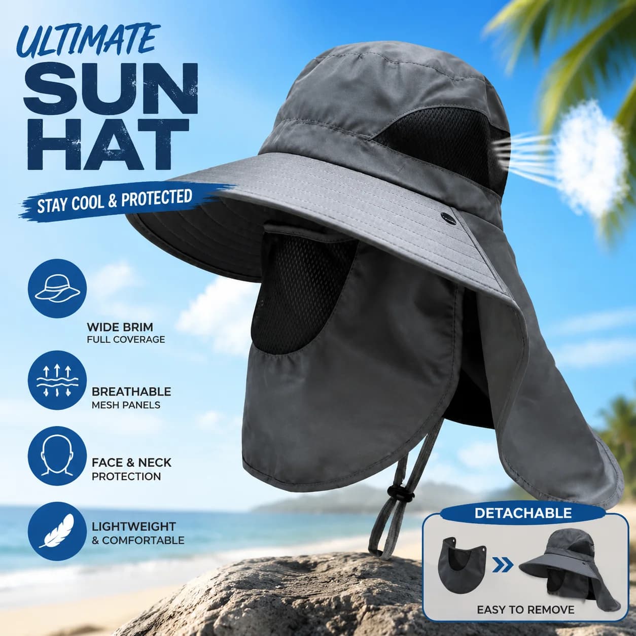 Summer Hats in Tesa Larga with Protection for the Hill, Unisex, Visiera for Exterior, Quick Drying, Panama Hat Parasols with Laccetti for Fishing and Hiking