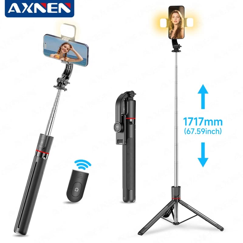 AXNEN F15 Extensible tripod for selfie stick 1717 mm Mobile phone support Bluetooth remote control removable 360 ° Option of rotation filling light