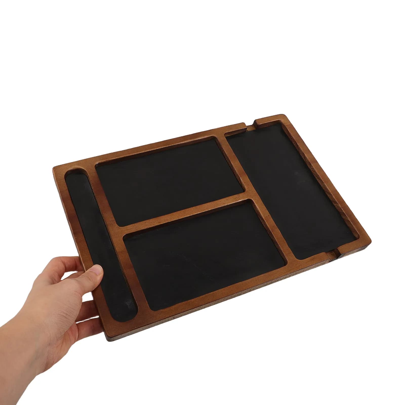 Vassoio da scrivania in legno multi-scomparto, organizer per gioielli in legno naturale per comodino, ingresso, orologi, chiavi, telefono