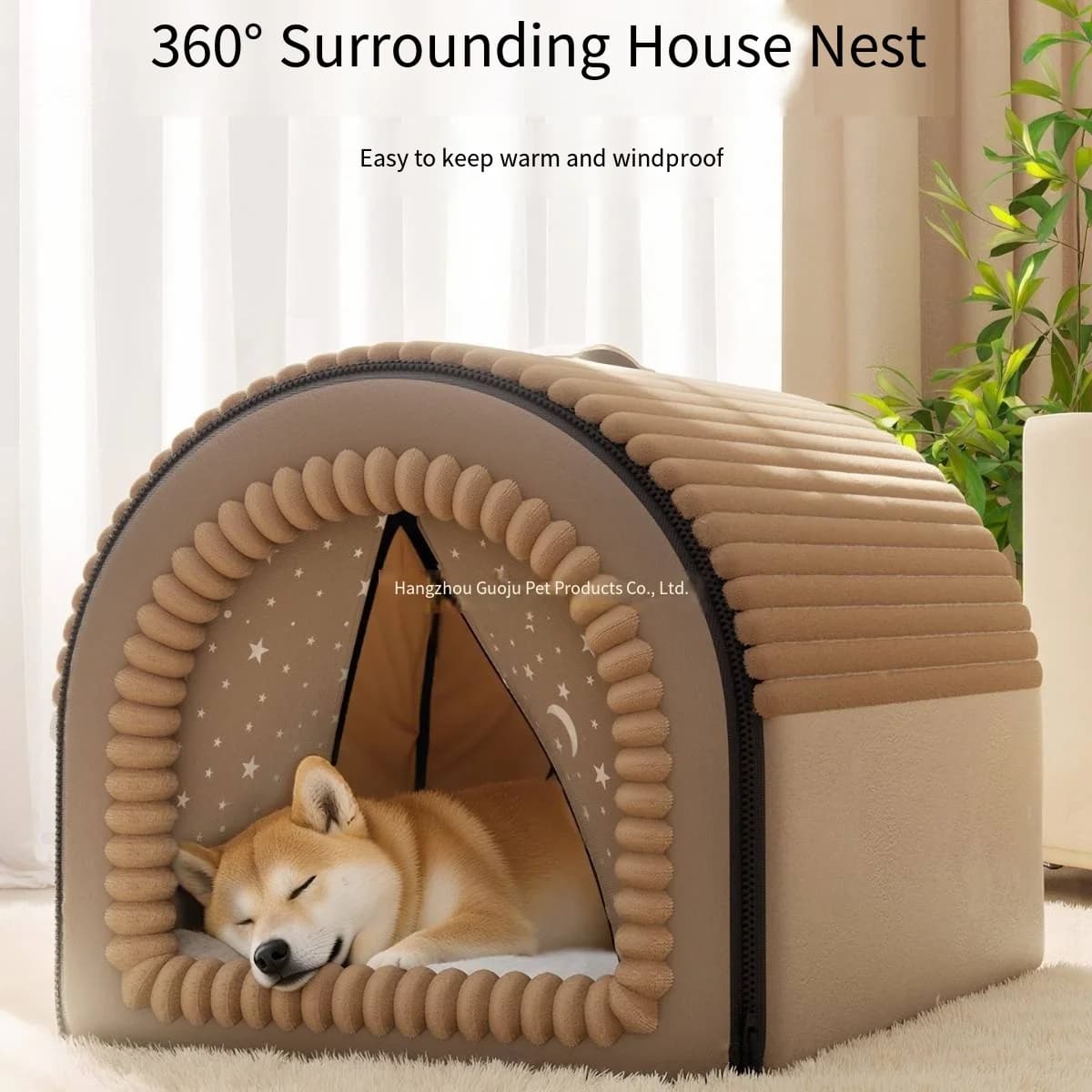Winter Thickened Closed Pet Bed - Portable Dog House Cat Shelter - Large Medium-Sized Dog Enclosure with Washable Mattress
