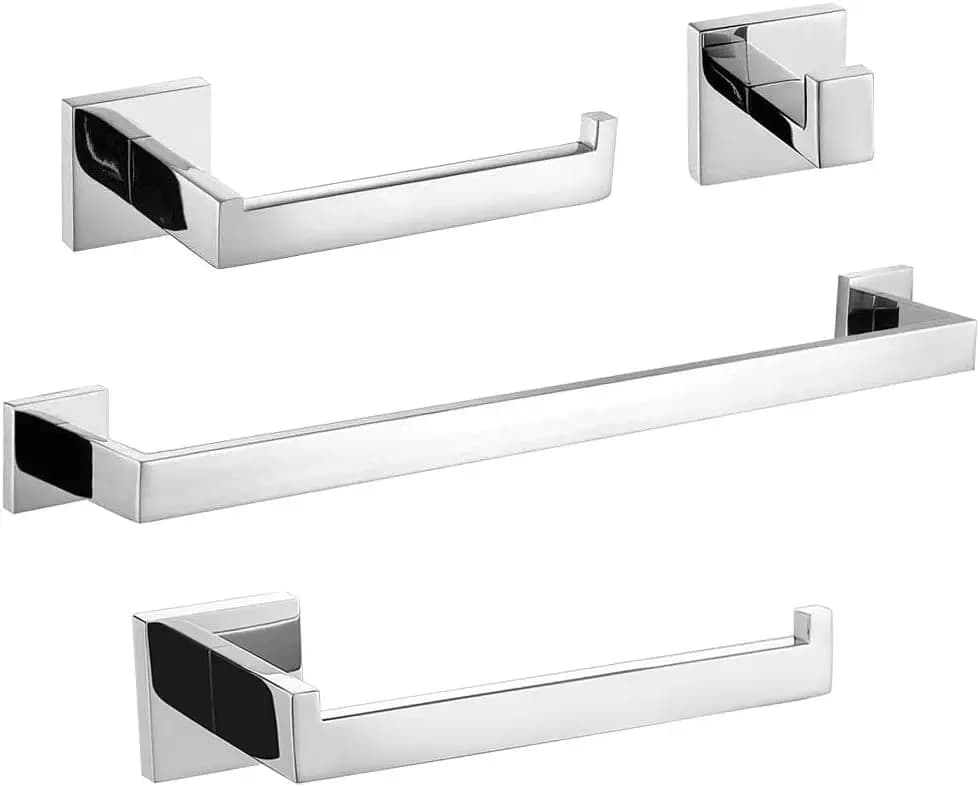 Set di Accessori per Bagno 4 Pezzi, Portasciugamani da Parete, Set di Accessori per Bagno Quadrati LIGHT
