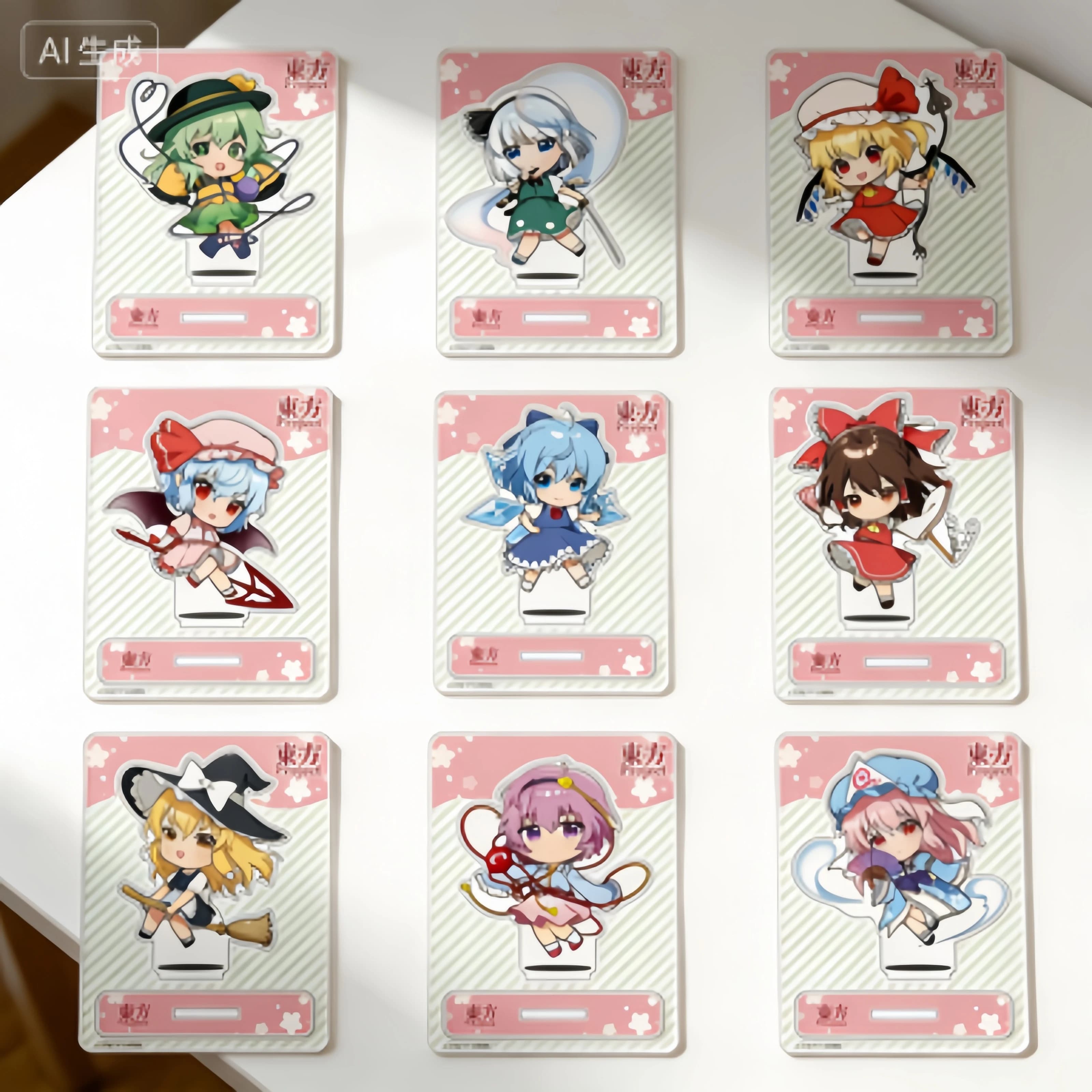 Portachiavi all'ingrosso Touhou Project Charm Anime 10cm, statuetta in acrilico HD, modello da scrivania, serie Q Version