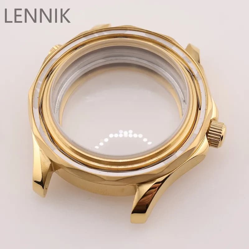 42mm Gold PVD Plated Retro Diving Metal Watch Case / Complete Unique Men DIY Mod Kit with Sapphire Crystal / Fits NH35 NH36 Auto