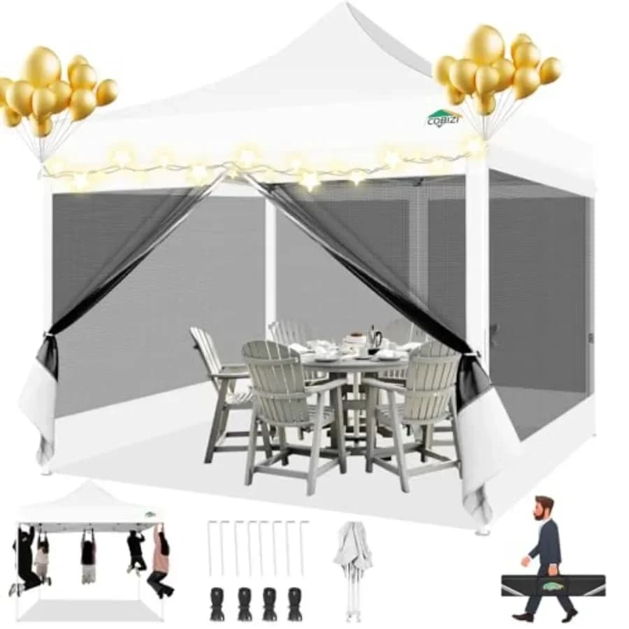 10x10 Pop up Gazebos with 4 Mosquito Netting SidewallsHeavy Duty Pop up Tent for Party Outdoor Camping Lawn and Backyard Easy