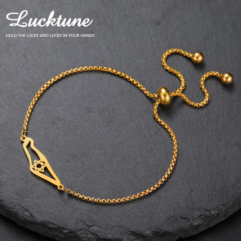 Lucktune Braccialetti con mappa ebraica della stella di David per donna Uomo Bracciale con ciondolo esagramma in acciaio inossidabile Amuleto Gioielli Regali all'ingrosso
