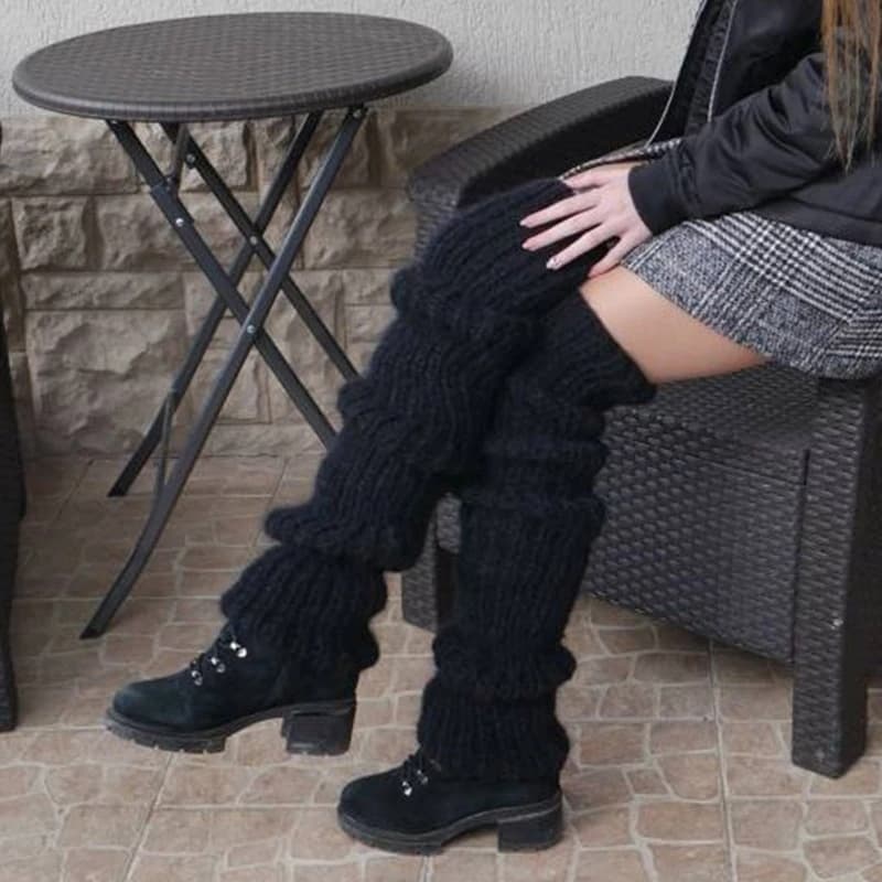 Scaldamuscoli sopra ginocchio grosso lavorato a maglia unita lungo coscia polsini larghi calzini lunghi Slouchy per Dropshipping