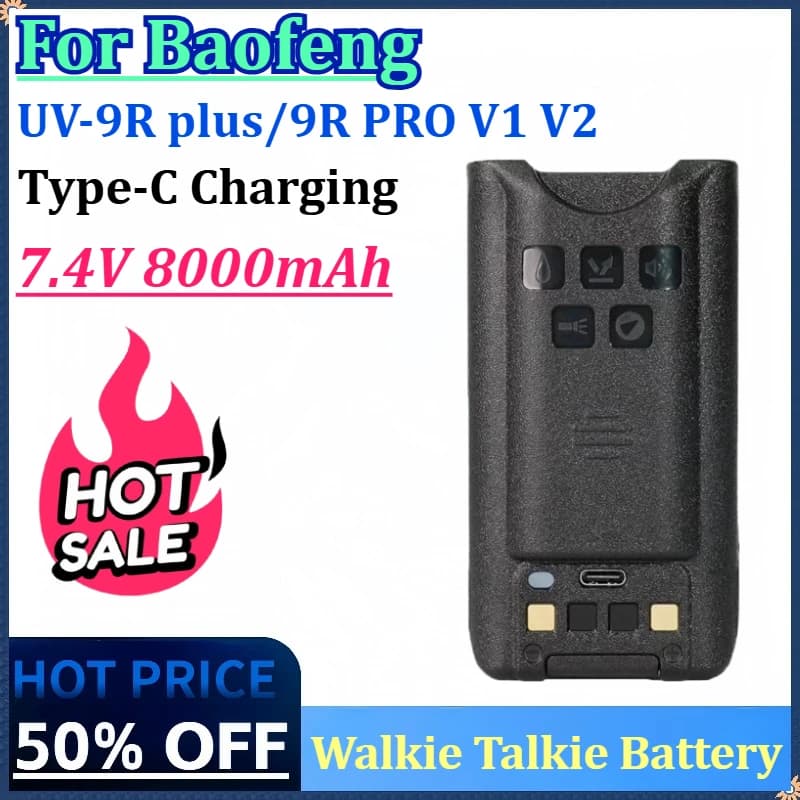 Nuova batteria da 7,4 V 8000 mAh per Baofeng Walkie Talkie BL-9 UV-9R Plus/9R PRO V1 V2 /ERA Tipo-C Batteria ricaricabile per radio di ricarica